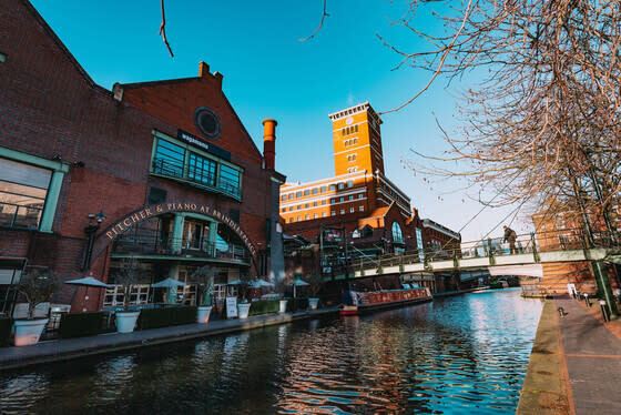 The Pitcher and Piano in Brindleyplace - the restaurant and bar sits on the waterfront of a canal