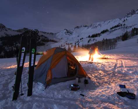 Meier Skis campsite at night