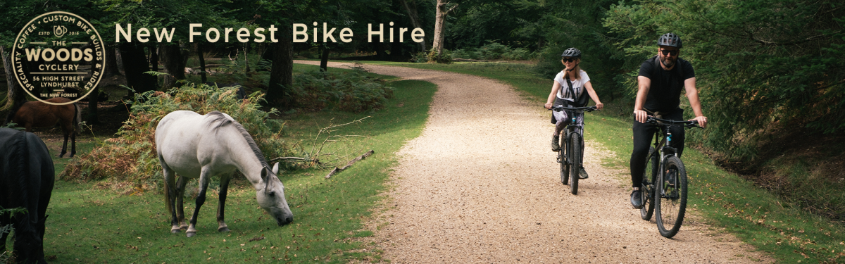 The Woods Cyclery Banner Advert reading 'New Forest Bike Hire'
