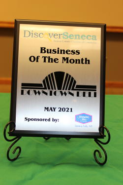 May 2021 plaque congratulating Downtown Deli as the business of the month