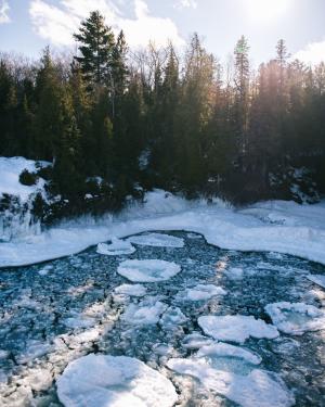 Pancake ice at Presque Isle Park in late winter