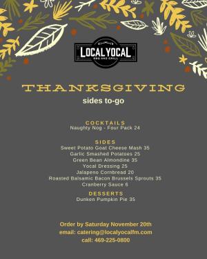 Local Yocal Thanksgiving sides order list