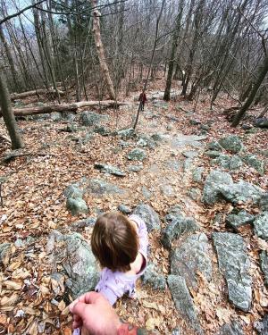 Child walking through the woods