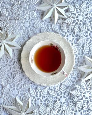 cup of tea set on a wintery background