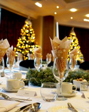 One of the ballrooms at Drayton Manor Resort, Staffordshire, looking festive and ready to host a Christmas Party