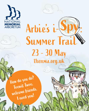 A graphic for Arbie's i-Spy Summer Trail, at the National Memorial Arboretum, Staffordshire