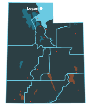 Utah's Wasatch North Region Map - Logan is the major city