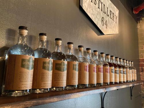 Line of bottles at Distillery 64