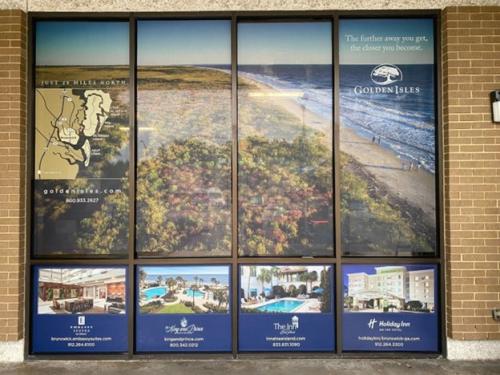 This is an example of the CVB's co-op placement in the windows at the Kingsland, GA Welcome Center.