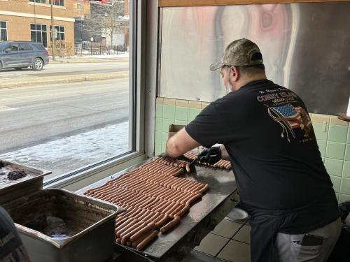 Making Hot Dogs in Window at Ft. Wayne Coney Island