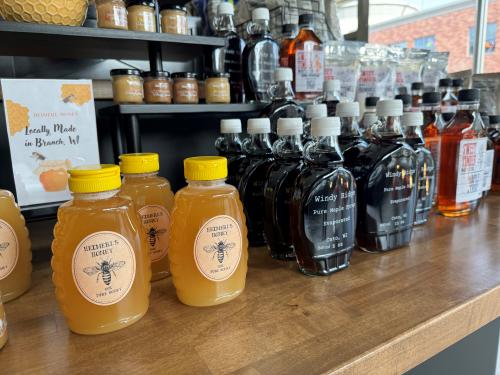 local honey and syrup display at On the Surface