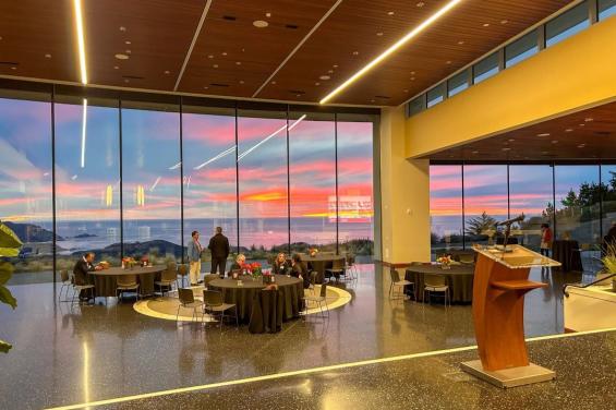 Farallon Room at sunset overlooking SF Bay at Skyline College