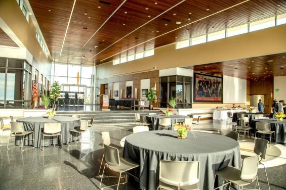 Farallon Room entrance with round tables at Skyline College