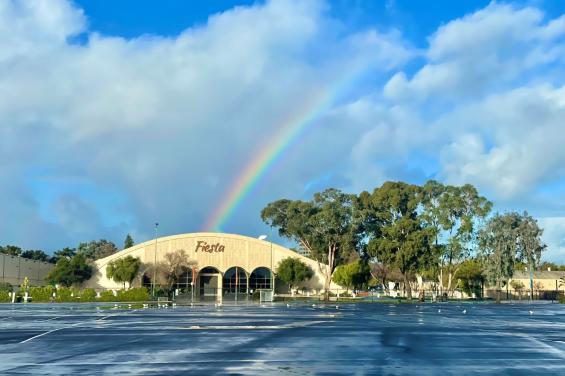 Fiesta Hall with rainbow - SMC Event Center Outside