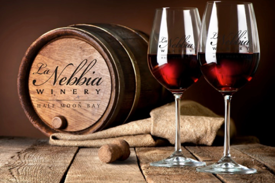 La Nebbia Winery barrel and wine glasses
