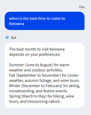 KAITI response to "When is the best time to come to Kelowna"