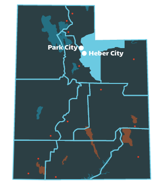 Wasatch Back Region map - Park City and Heber City major cities