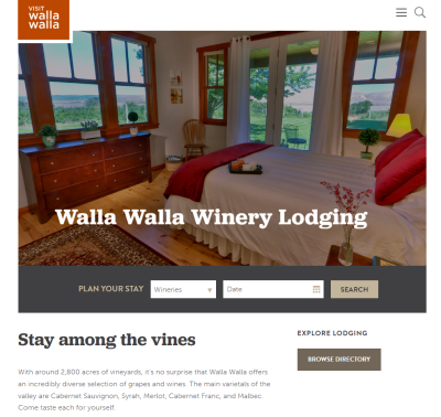 Walla Walla winery lodging screenshot