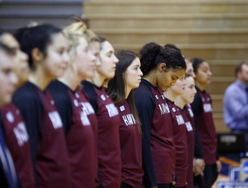 Women line up for the NCAA DII women's basketball tournament in Columbus