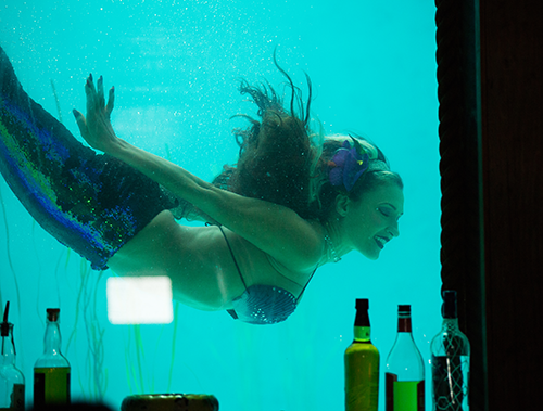 A mermaid swimming at the Wreck Bar