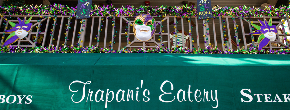 Trapani's Eatery Mardi Gras Decorations Balcony