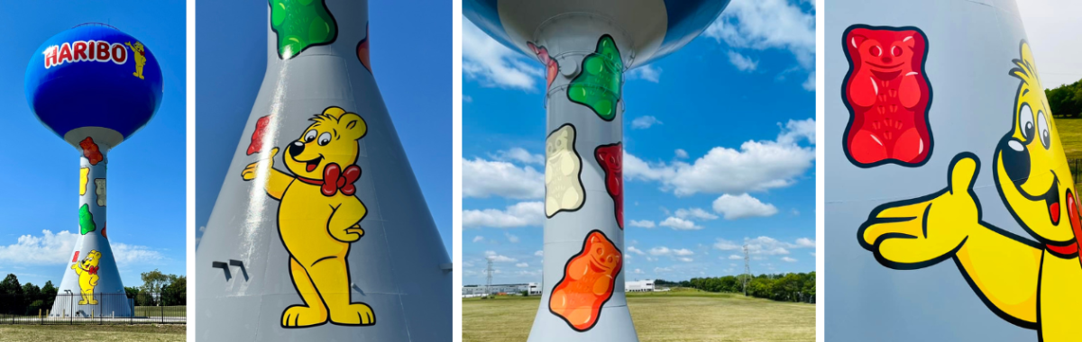Image shows multiple angles of the HARIBO waterpower in pleasant prairie, Wisconsin.