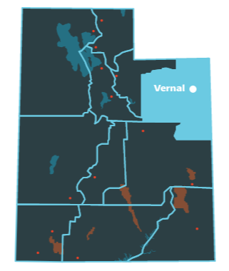 Utah's Under the Notch Region Map - Vernal is the major city