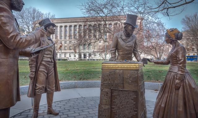Bronze figures representing historic Black Americans in Harrisburg