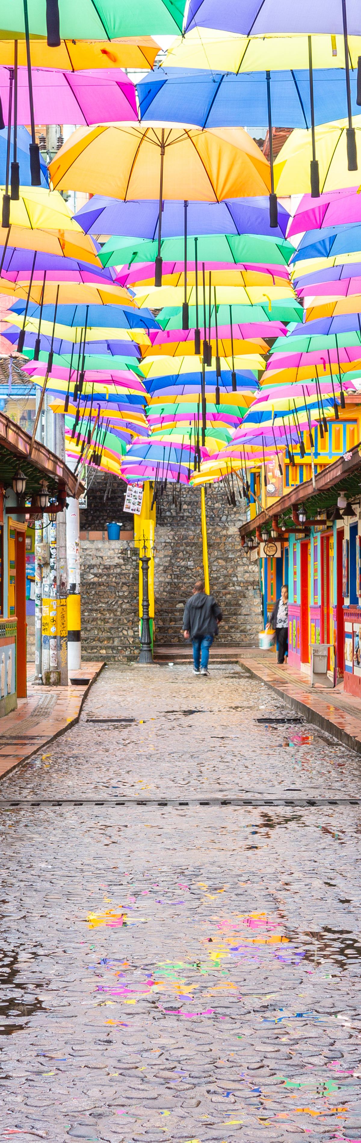 Colorful Guatape town colonial style architecture due to its tiles on its facades