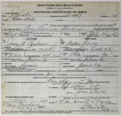 Ava Gardner's birth certificate