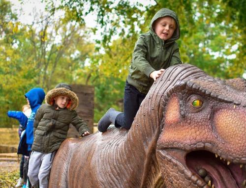 Nature School of Fairview - kids on dino at Heard Museum