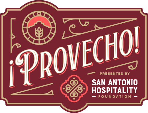 Maroon logo with word "Provecho" in scripted font