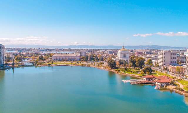 Aerial View Of The Lake Merritt Neighborhood In Oakland, CA