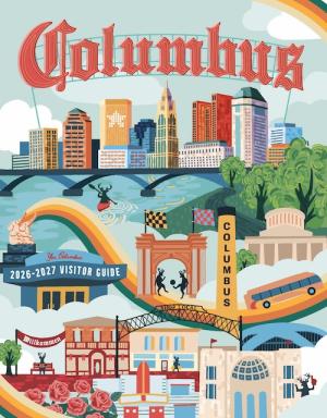 Illustrated cover of Columbus Visitor Guide, featuring various landmarks in Columbus