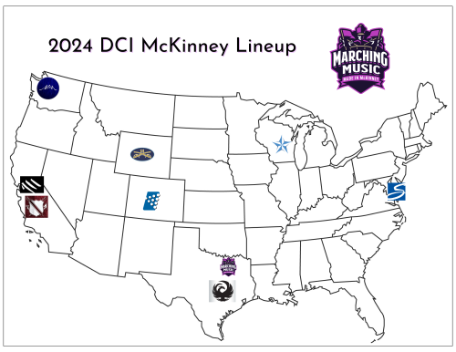 2024 DCI line up - 8 corps - in McKinney on a map