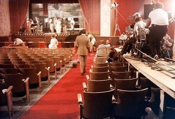 Old photo shows Christopher Reeve on set for filming of Somewhere in Time movie at Mackinac Island’s Mission Point Theatre.