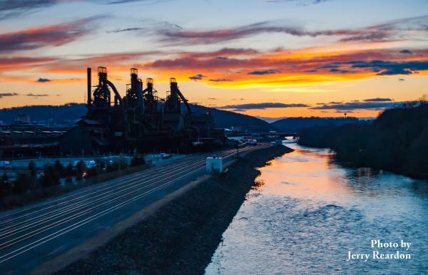 Sunset over the Lehigh River and SteelStacks, Lehigh Valley,PA