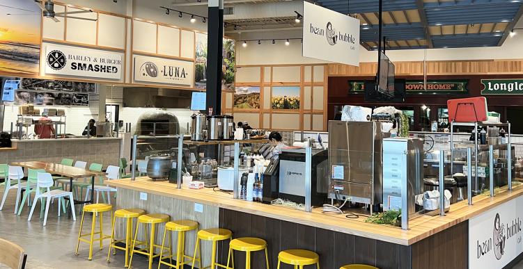 Computer-generated mock-up of an open-space food hall concept