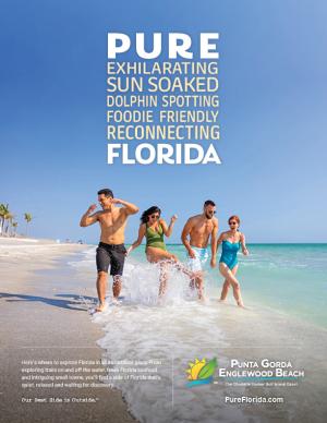 Four people walking on the beach with Pure Florida verbiage