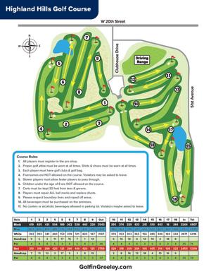 Map showing golf course at Highland Hill