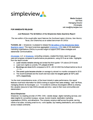 Simpleview Sales Quarterly Q3 2023 press release