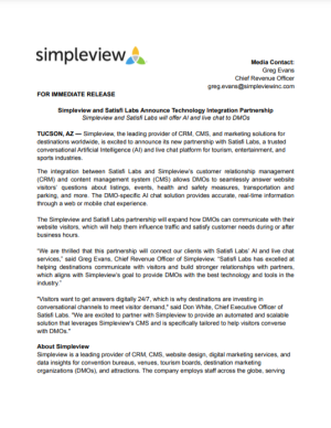 Satisfi Labs Press Release November 2022 | Simpleview