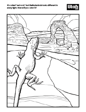 Delicate Arch with Lizard in Coloring Book
