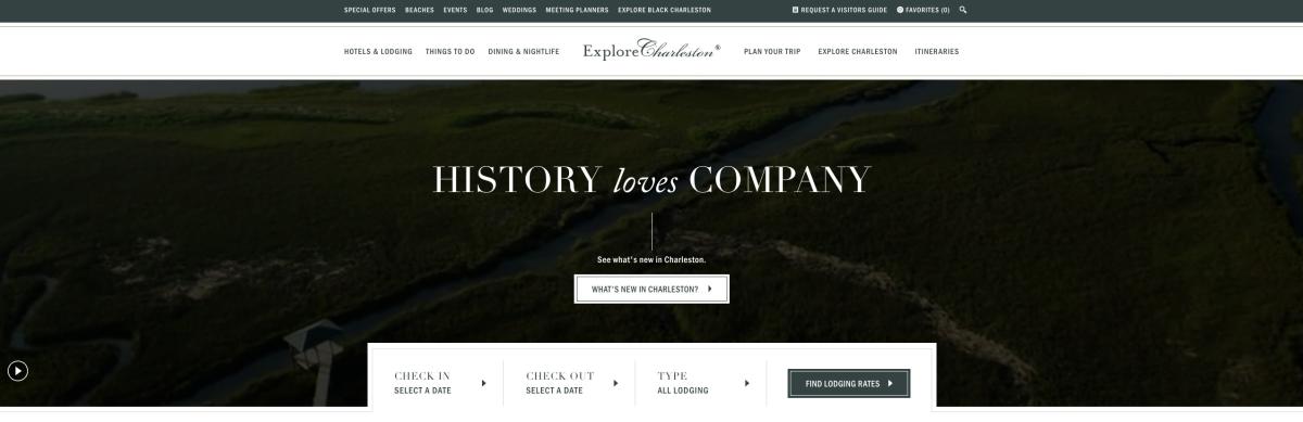 The hero video displayed on the homepage of Explore Charleston.
