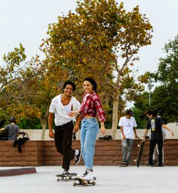 Two Skaters in Huntington Beach at Huntington Beach Skatepark