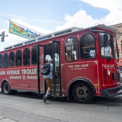 Durango Trolley in Downtown Durango during Summer