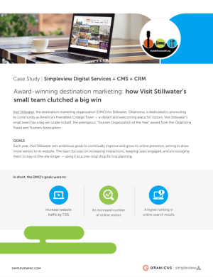 The front page of the Visit Stillwater + Simpleview Digital Services + CMS + CRM case study.