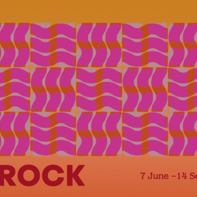 A graphic for the Liverpool biennial 2025 programme with pink and orange wavy patterns.