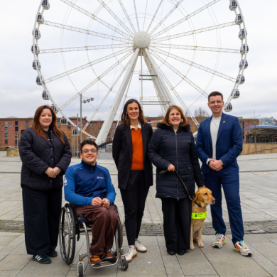 Five people in a row infront of a large ferris wheel in Liverpool. Left to right:
 
- Kate Wallace, UK Sport
- Harri Jenkins, Paralympian
- Jennifer Cleary, Director, Combined Arts and North 
- Mandy Redvers-Rowe, DaDa board member
- Cllr Harry Doyle, Liverpool City,  Council, Cabinet Member for Health, Wellbeing and Culture 

Location: ACC Liverpool