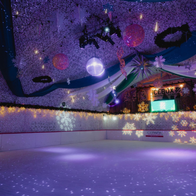 An ice-rink located in Liverpool's BoxPark.